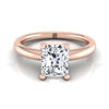 แหวนหมั้นเพชร 14K Rose Gold Radiant Cut Center Rounded Comfort Fit Solitaire