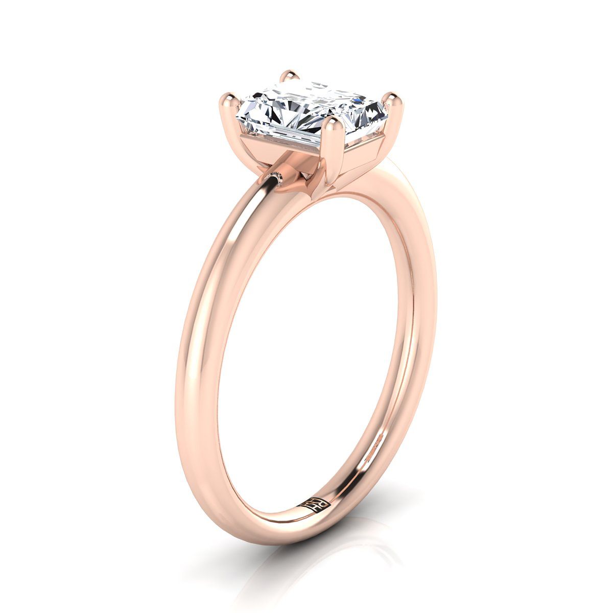 แหวนหมั้นเพชร 14K Rose Gold Radiant Cut Center Rounded Comfort Fit Solitaire