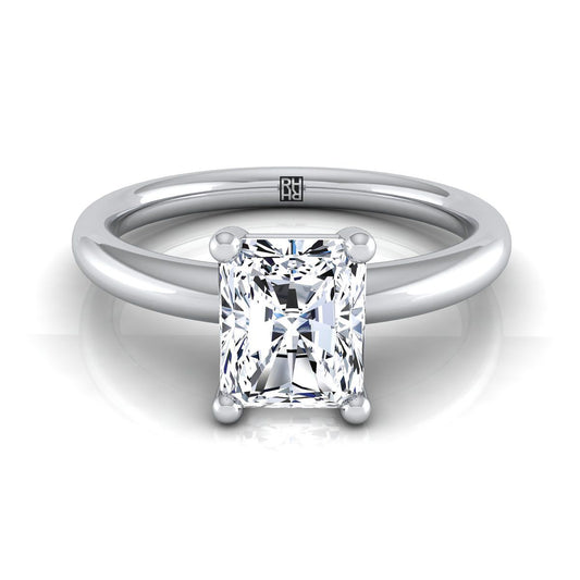 แหวนหมั้นเพชร 14K White Gold Radiant Cut Center Rounded Comfort Fit Solitaire