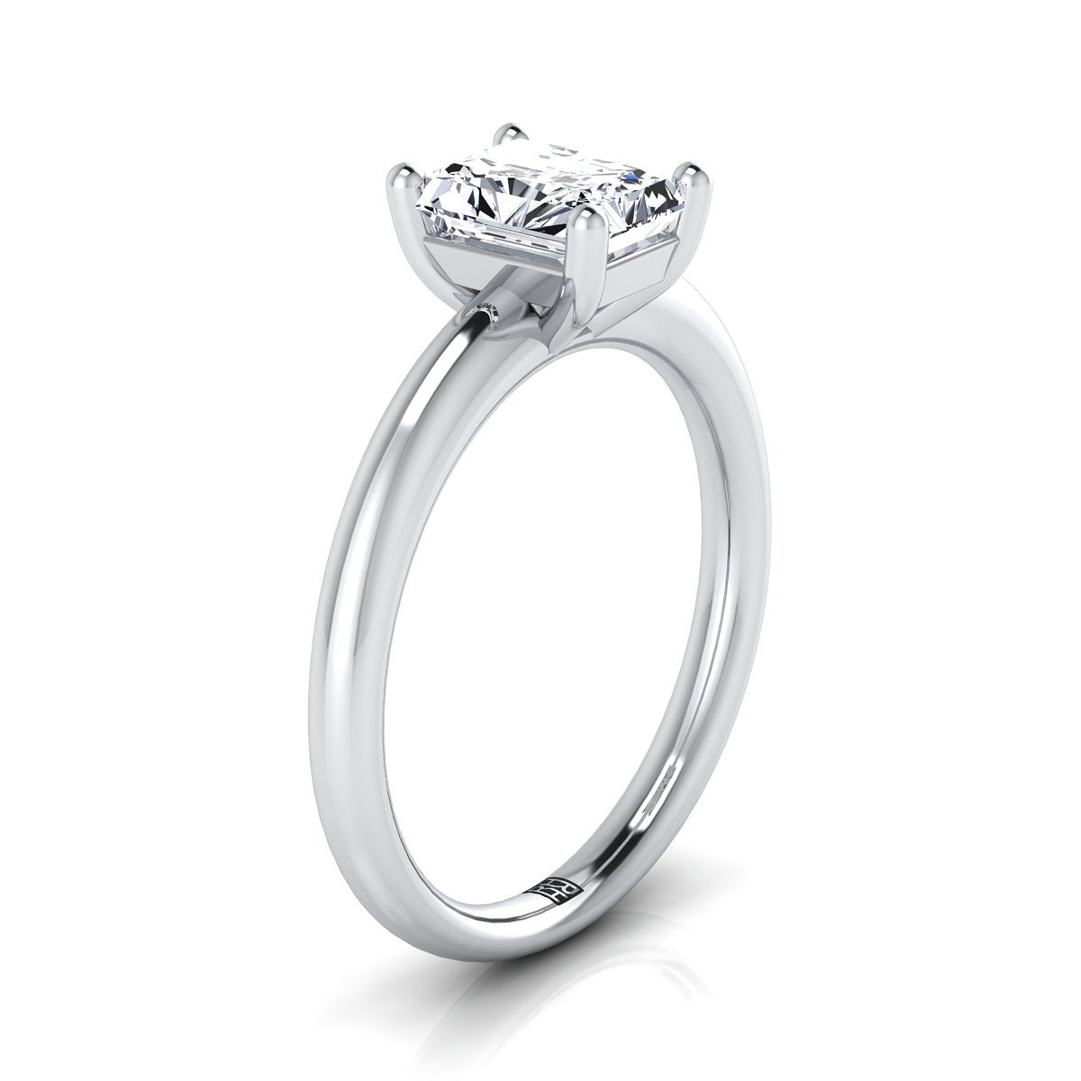 แหวนหมั้นเพชร 18K White Gold Radiant Cut Center Rounded Comfort Fit Solitaire