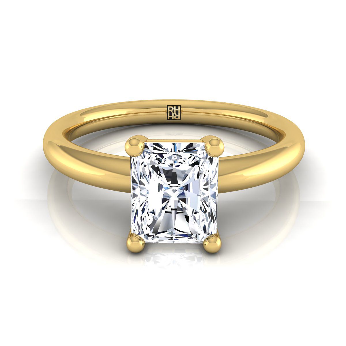 แหวนหมั้นเพชร 18K Yellow Gold Radiant Cut Center Rounded Comfort Fit Solitaire