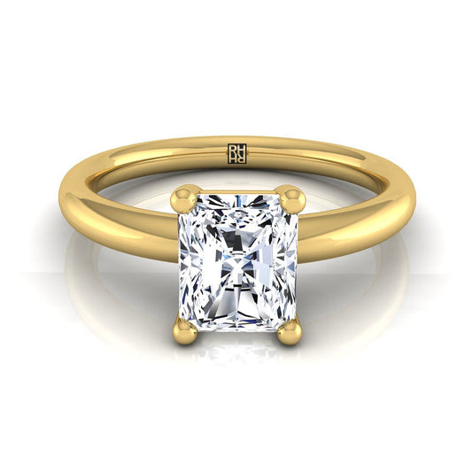 แหวนหมั้นเพชร 18K Yellow Gold Radiant Cut Center Rounded Comfort Fit Solitaire