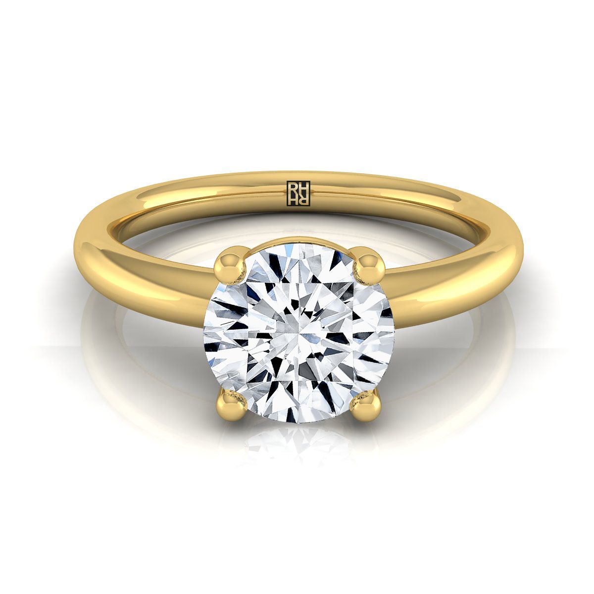 18K Yellow Gold Round Brilliant Rounded Comfort Fit Solitaire Engagement Ring