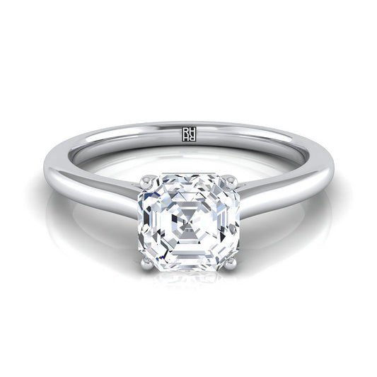 แหวนหมั้นทองคำขาว 18K Asscher Cut Pinched Comfort Fit Claw Prong Solitaire