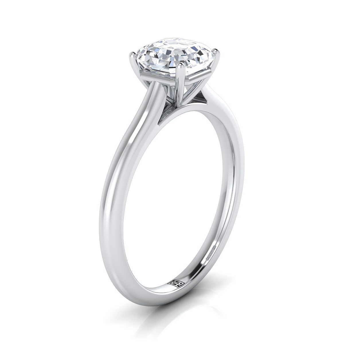 แหวนหมั้นทองคำขาว 18K Asscher Cut Pinched Comfort Fit Claw Prong Solitaire