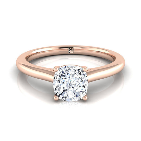 แหวนหมั้นเพชร 14K Rose Gold Cushion Pinched Comfort Fit Claw Prong Solitaire