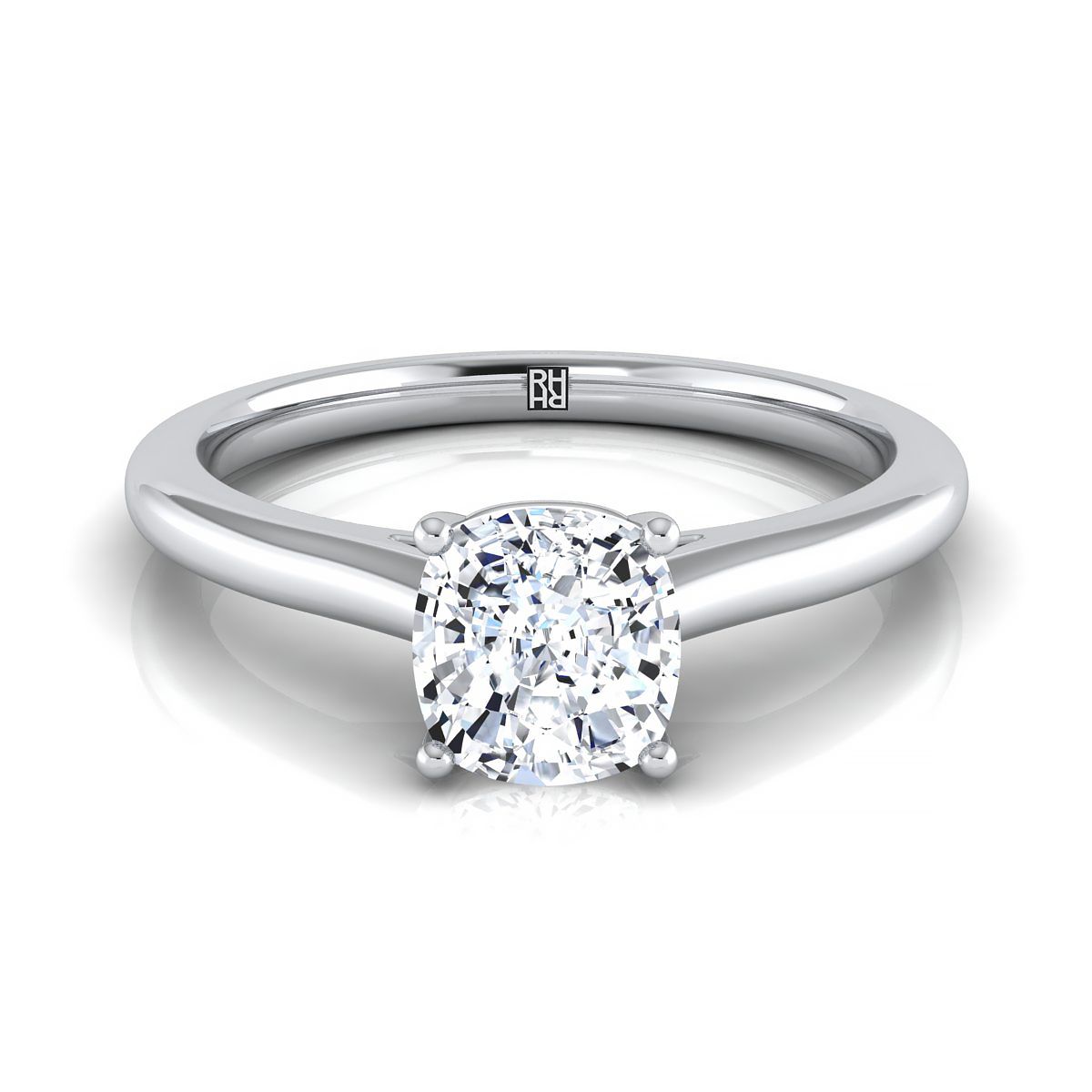 Platinum Cushion  Pinched Comfort Fit Claw Prong Solitaire Engagement Ring