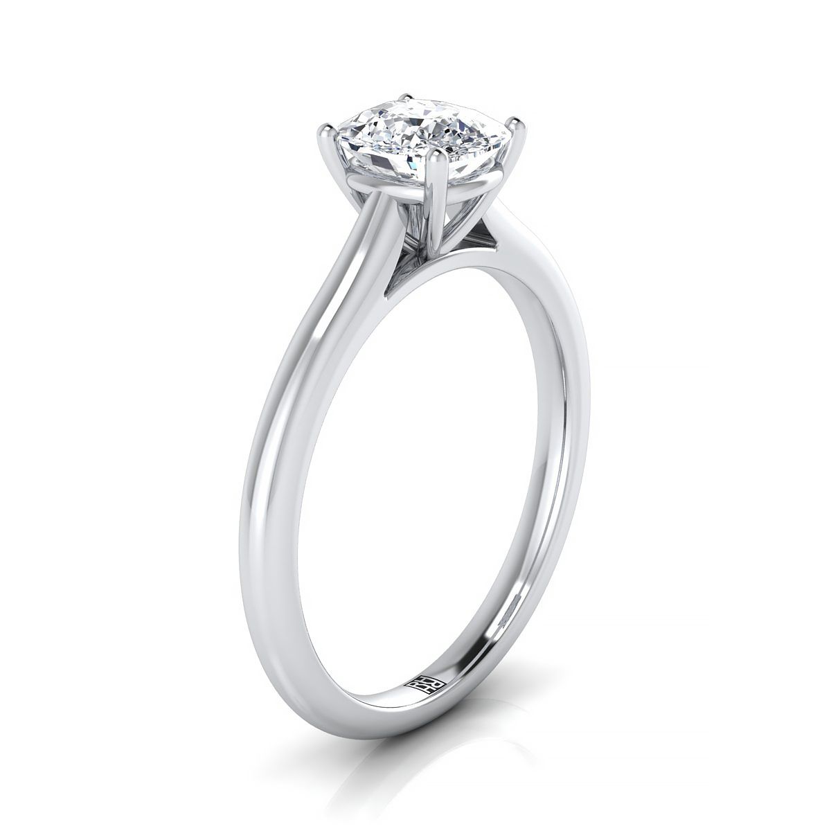 Platinum Cushion  Pinched Comfort Fit Claw Prong Solitaire Engagement Ring