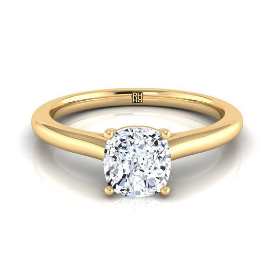 แหวนหมั้นเยลโลว์โกลด์ 18K เบาะรองนั่งแบบบีบ Comfort Fit Claw Prong Solitaire