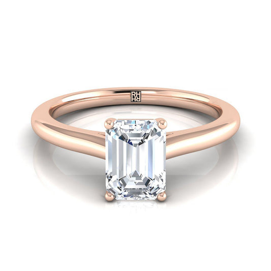 แหวนหมั้นเพชร 14K Rose Gold Emerald Cut Pinched Comfort Fit Claw Prong Solitaire