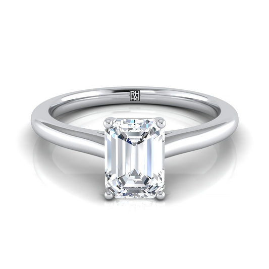 แหวนหมั้นเพชร 18K White Gold Emerald Cut Pinched Comfort Fit Claw Prong Solitaire