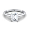 แหวนหมั้นเพชร 14K White Gold Emerald Cut Pinched Comfort Fit Claw Prong Solitaire