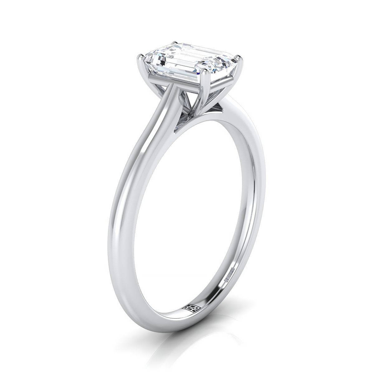 แหวนหมั้นเพชร 14K White Gold Emerald Cut Pinched Comfort Fit Claw Prong Solitaire