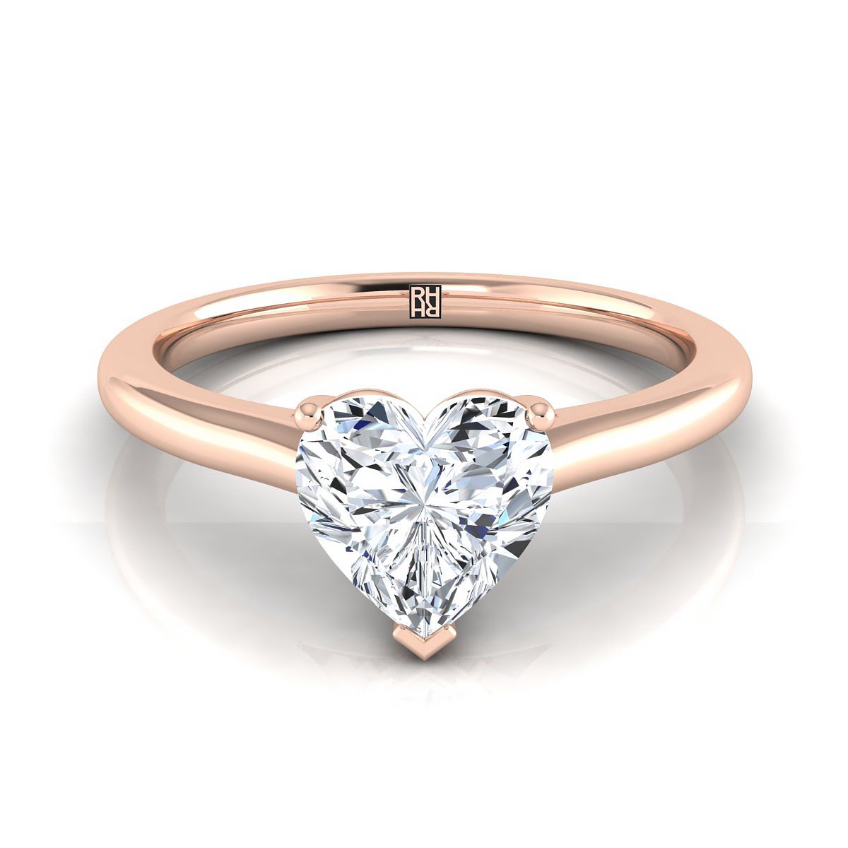 แหวนหมั้นรูปหัวใจสีโรสโกลด์ 14K ตรงกลางแบบบีบ Comfort Fit Claw Prong Solitaire