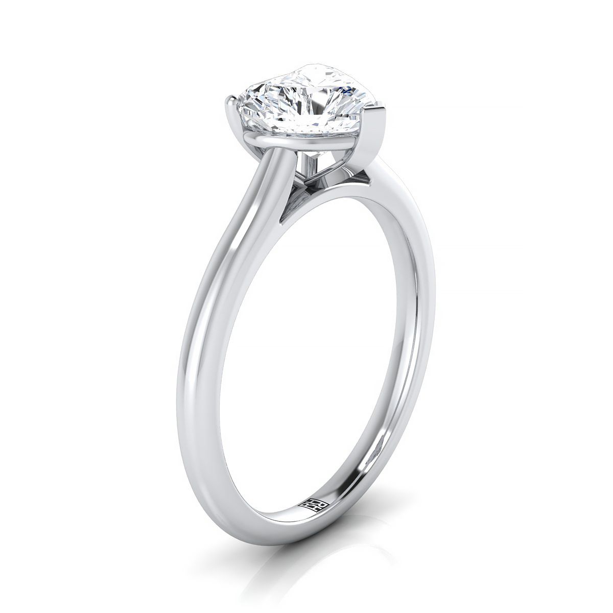 แหวนหมั้นรูปหัวใจทองคำขาว 14K ตรงกลางแบบบีบ Comfort Fit Claw Prong Solitaire