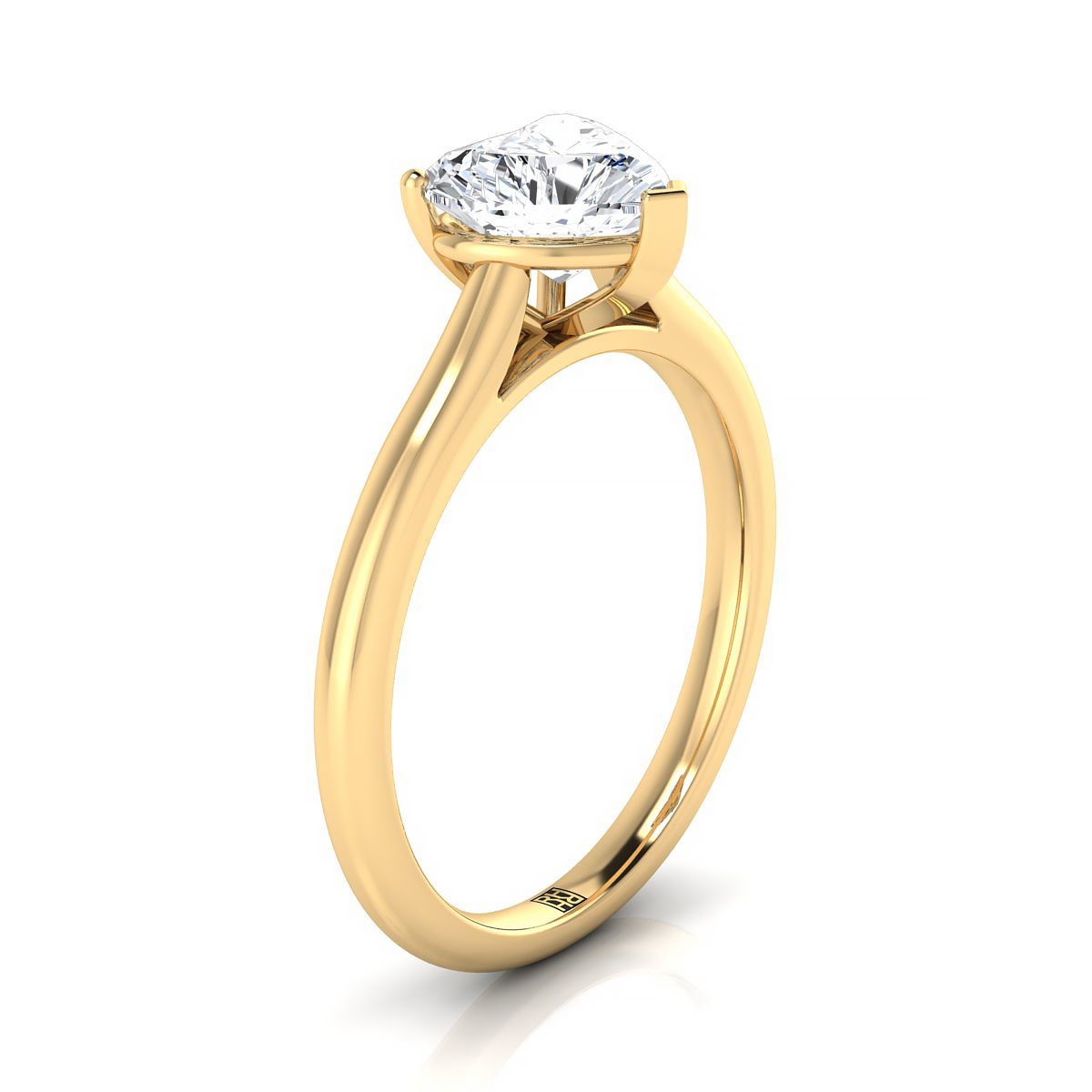 แหวนหมั้นรูปหัวใจสีเหลืองทอง 18K ตรงกลางแบบบีบ Comfort Fit Claw Prong Solitaire