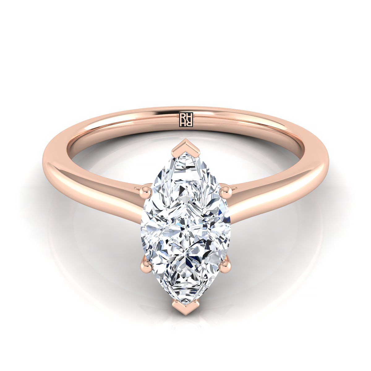 แหวนหมั้นเพชร 14K Rose Gold Marquise Pinched Comfort Fit Claw Prong Solitaire