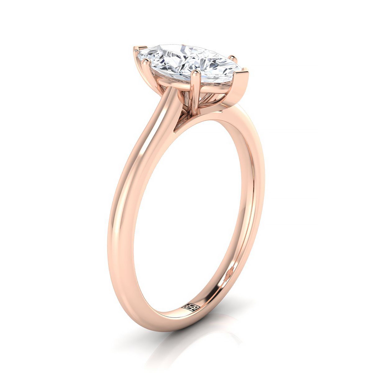 แหวนหมั้นเพชร 14K Rose Gold Marquise Pinched Comfort Fit Claw Prong Solitaire