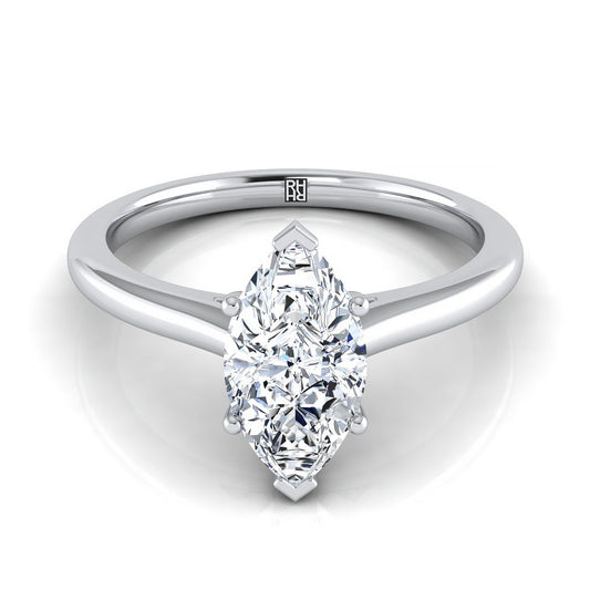 แหวนหมั้นทองคำขาว 18K Marquise แบบบีบ Comfort Fit Claw Prong Solitaire