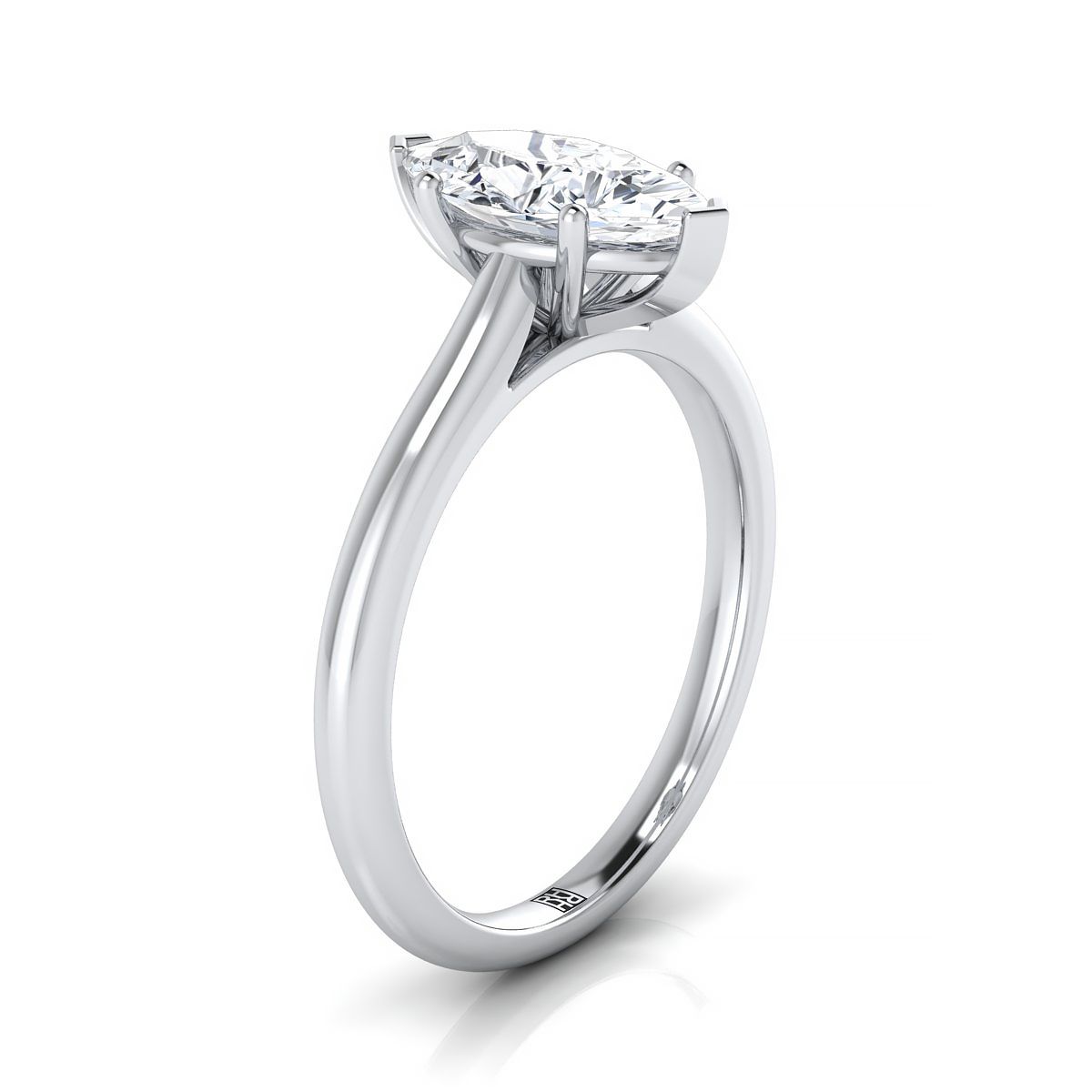 แหวนหมั้นทองคำขาว 18K Marquise แบบบีบ Comfort Fit Claw Prong Solitaire