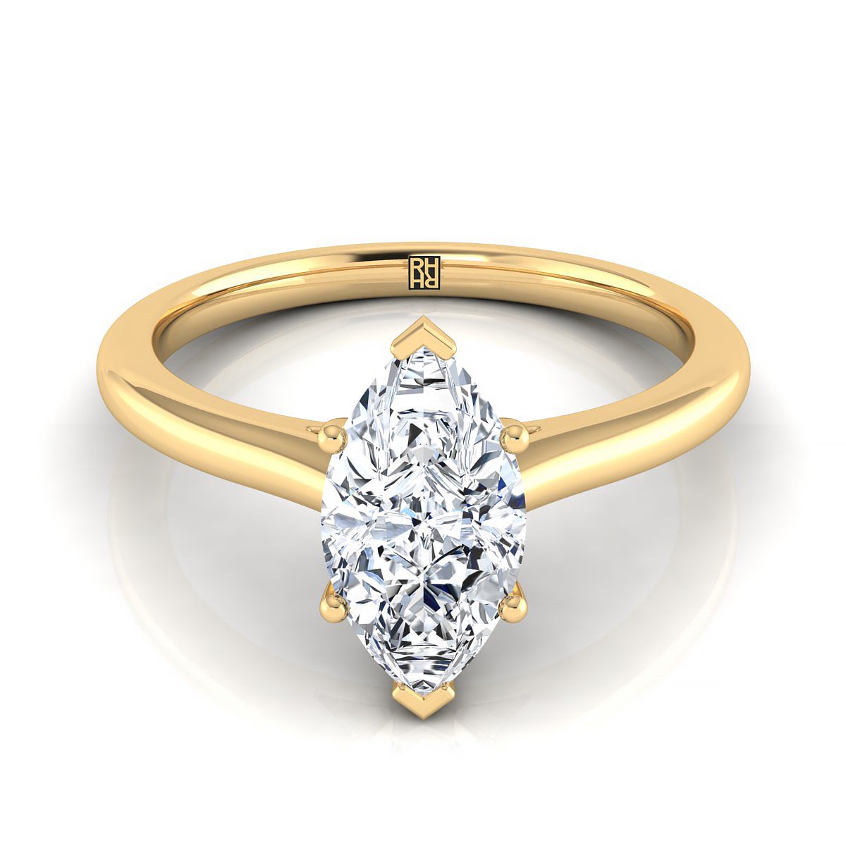 แหวนหมั้นเพชรเยลโลว์โกลด์ 18K Marquise Comfort Fit Claw Prong Solitaire