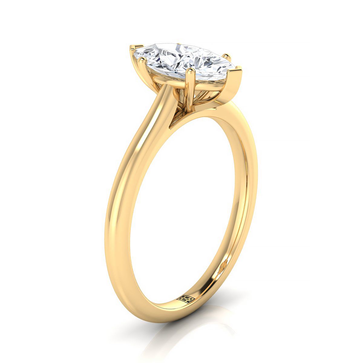 แหวนหมั้นเพชรเยลโลว์โกลด์ 18K Marquise Comfort Fit Claw Prong Solitaire