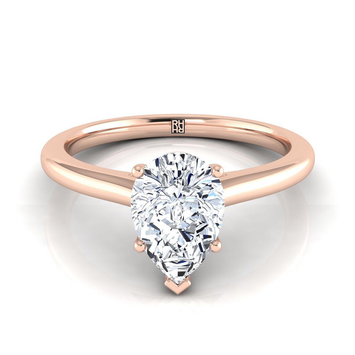 แหวนหมั้นทรงลูกแพร์โรสโกลด์ 14K ตรงกลางแบบบีบ Comfort Fit Claw Prong Solitaire