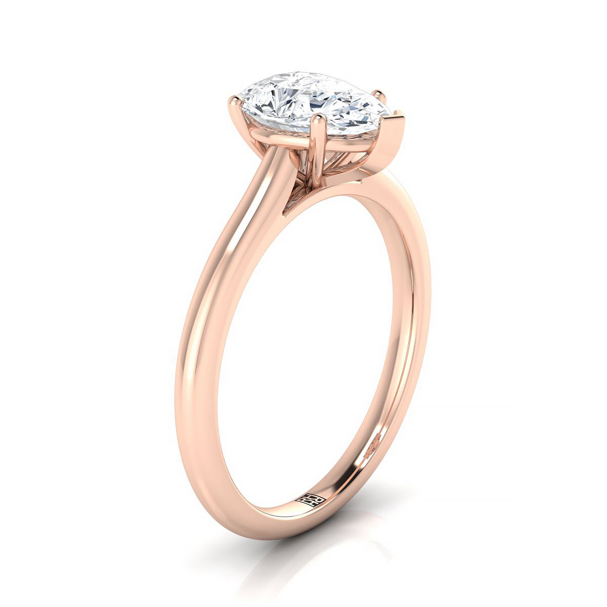 แหวนหมั้นทรงลูกแพร์โรสโกลด์ 14K ตรงกลางแบบบีบ Comfort Fit Claw Prong Solitaire