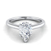 แหวนหมั้นทองคำขาว 18K รูปลูกแพร์ตรงกลาง Pinched Comfort Fit Claw Prong Solitaire Engagement Ring