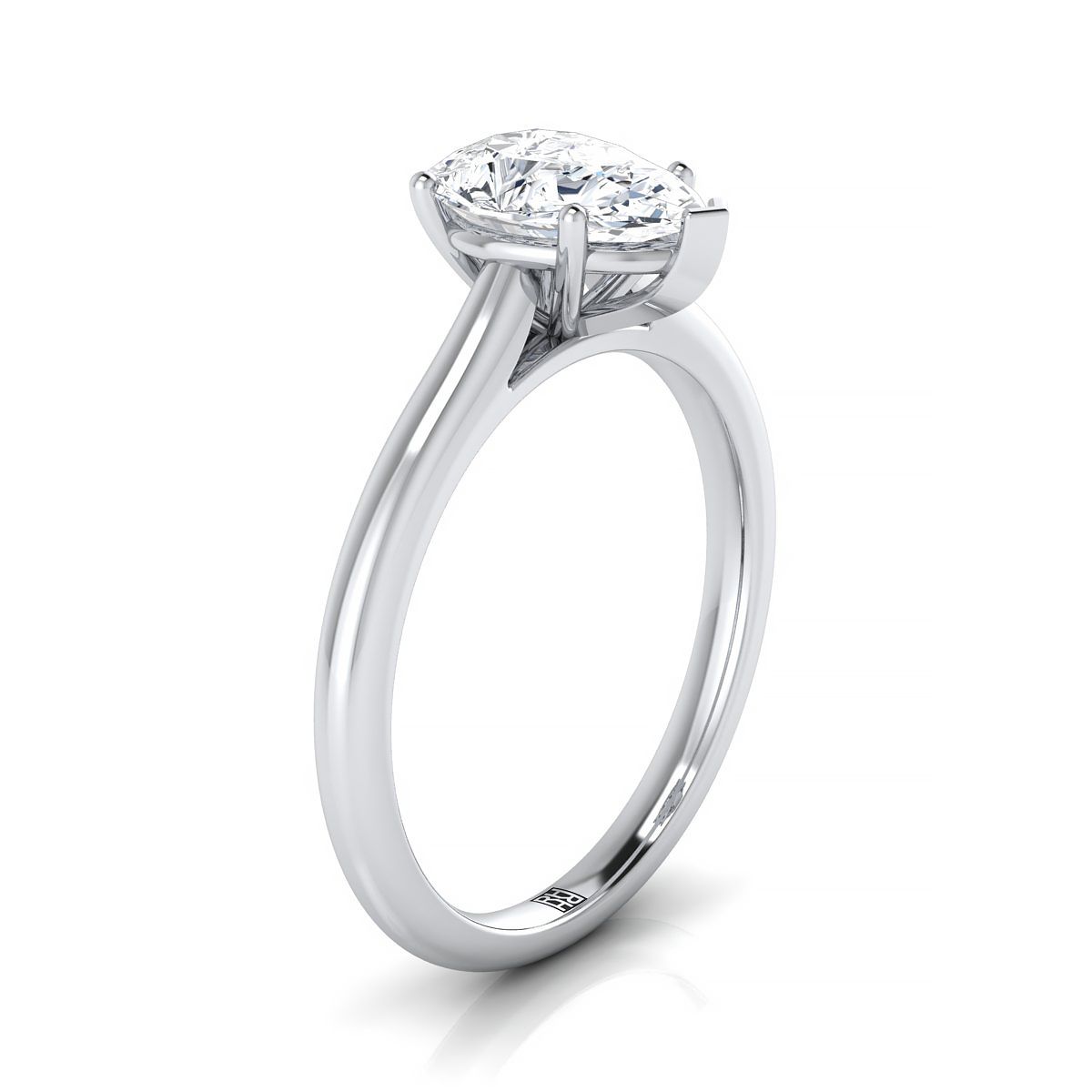 แหวนหมั้นทองคำขาว 14K รูปลูกแพร์ตรงกลาง Pinched Comfort Fit Claw Prong Solitaire Engagement Ring