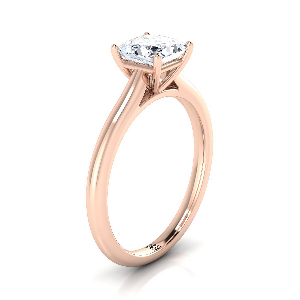 แหวนหมั้นเพชร 14K Rose Gold Princess Cut Pinched Comfort Fit Claw Prong Solitaire