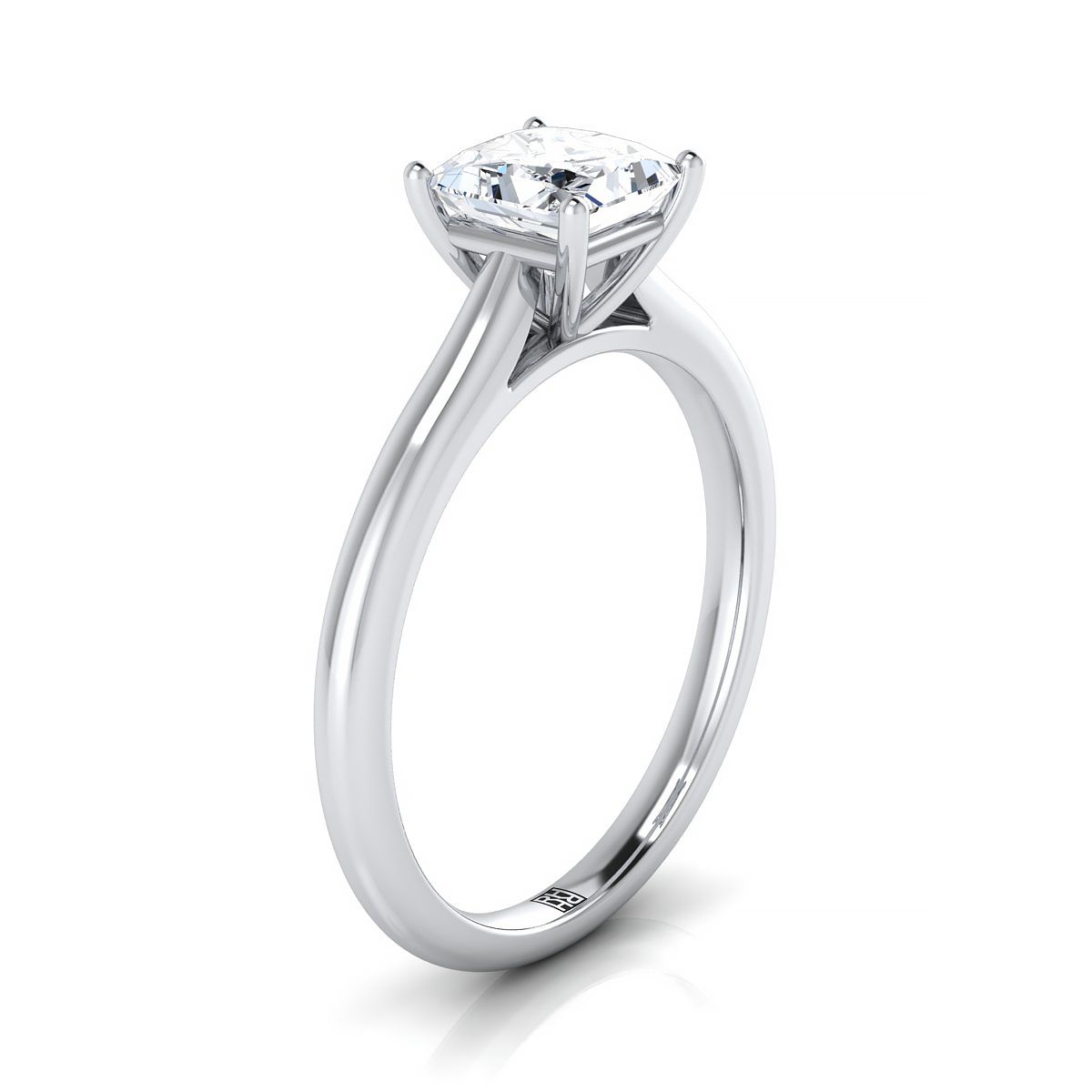 แหวนหมั้นทองคำขาว 18K Princess Cut Pinched Comfort Fit Claw Prong Solitaire