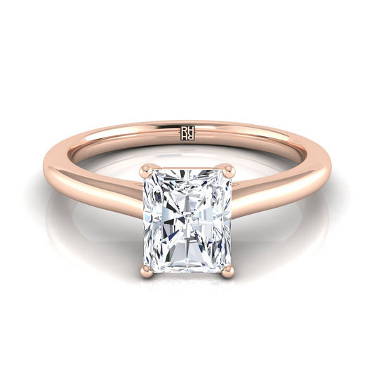 แหวนหมั้นเพชร 14K Rose Gold Radiant Cut Center Pinched Comfort Fit Claw Prong Solitaire