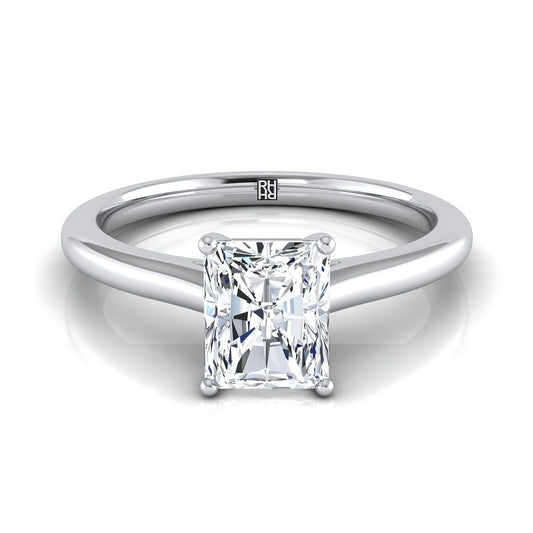 แหวนหมั้นเพชร 14K White Gold Radiant Cut Center Pinched Comfort Fit Claw Prong Solitaire