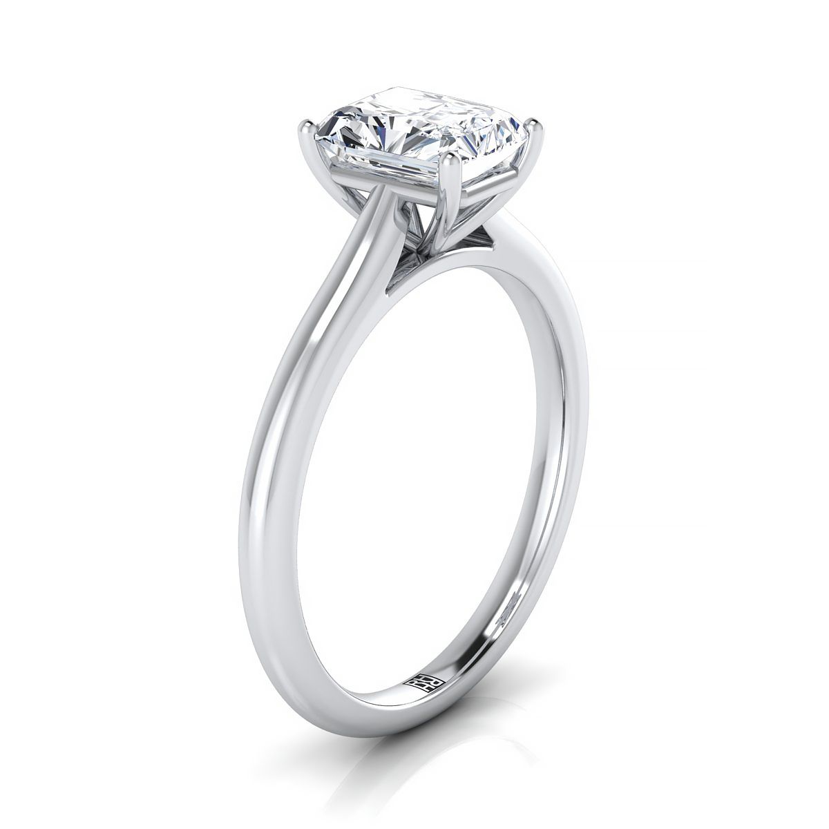 แหวนหมั้นเพชร 14K White Gold Radiant Cut Center Pinched Comfort Fit Claw Prong Solitaire