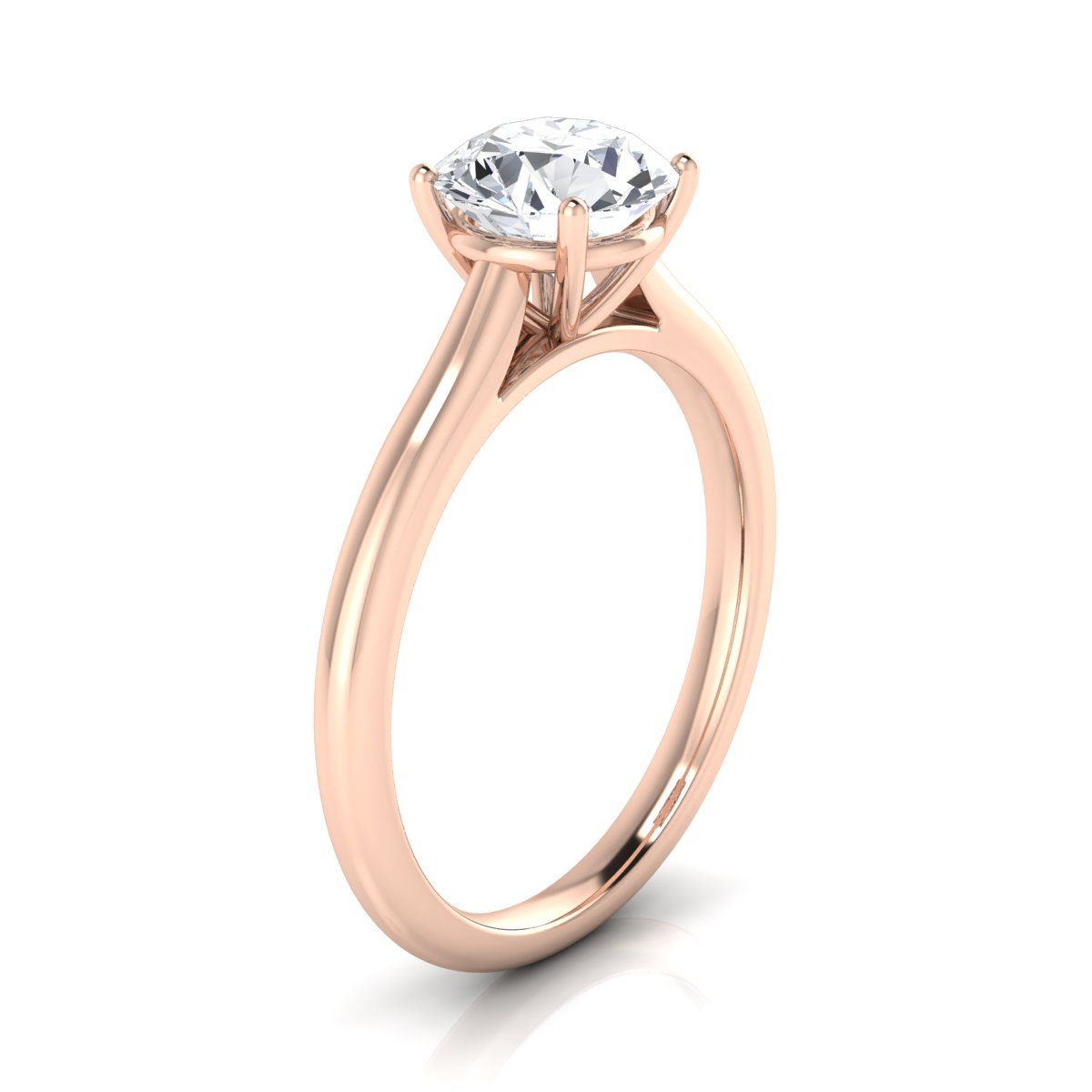 14K Rose Gold Round Brilliant Pinched Comfort Fit Claw Prong Solitaire แหวนหมั้น