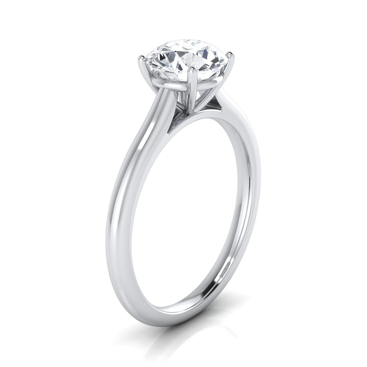 แหวนหมั้นทองคำขาว 14K ทรงกลมที่ยอดเยี่ยม บีบ Comfort Fit Claw Prong Solitaire