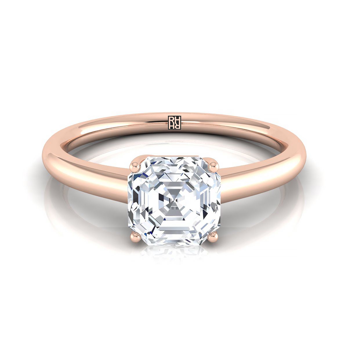 แหวนหมั้นเพชร 14K Rose Gold Asscher Cut Contemporary Comfort Fit Solitaire