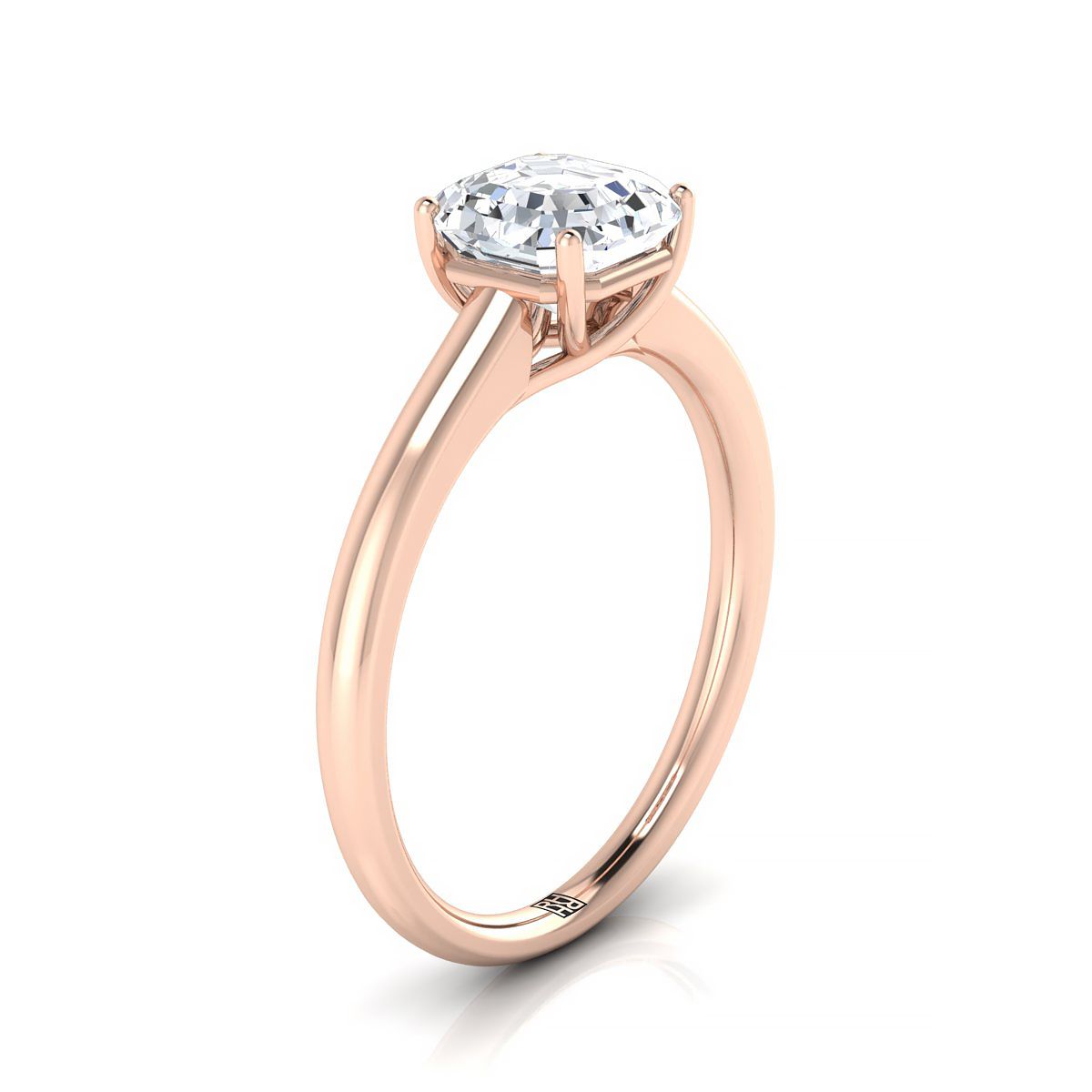 แหวนหมั้นเพชร 14K Rose Gold Asscher Cut Contemporary Comfort Fit Solitaire