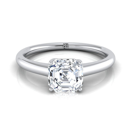 แหวนหมั้นเพชร 14K White Gold Asscher Cut Contemporary Comfort Fit Solitaire