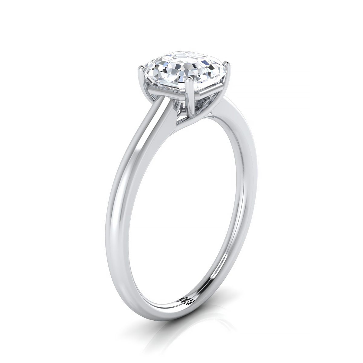 แหวนหมั้นเพชร 14K White Gold Asscher Cut Contemporary Comfort Fit Solitaire