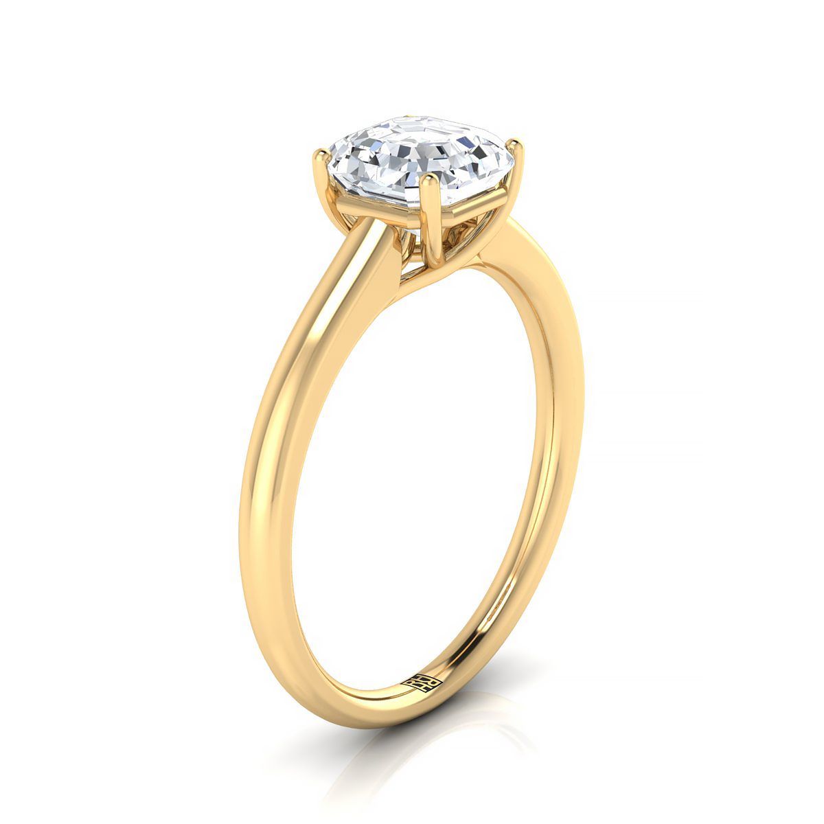 แหวนหมั้นเพชรสีเหลืองทอง 18K Asscher Cut Contemporary Comfort Fit Solitaire