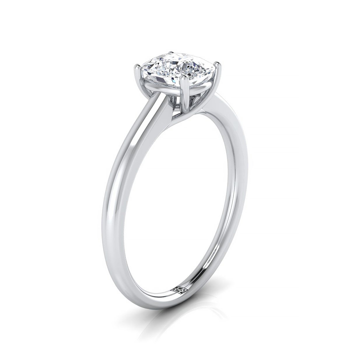 18K White Gold Cushion Contemporary Comfort Fit Solitaire Engagement Ring