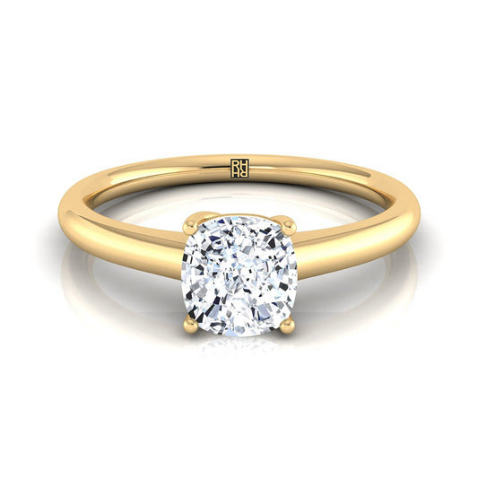 14K Yellow Gold Cushion Contemporary Comfort Fit Solitaire Engagement Ring