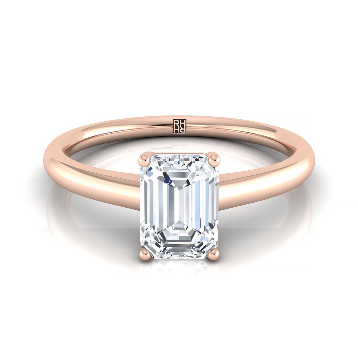 แหวนหมั้นเพชร 14K Rose Gold Emerald Cut Contemporary Comfort Fit Solitaire