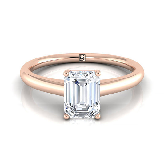 แหวนหมั้นเพชร 14K Rose Gold Emerald Cut Contemporary Comfort Fit Solitaire