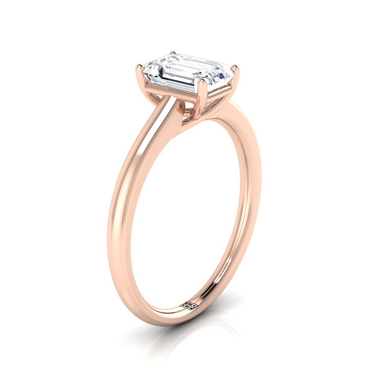 แหวนหมั้นเพชร 14K Rose Gold Emerald Cut Contemporary Comfort Fit Solitaire