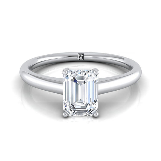 แหวนหมั้นเพชร 14K White Gold Emerald Cut Contemporary Comfort Fit Solitaire