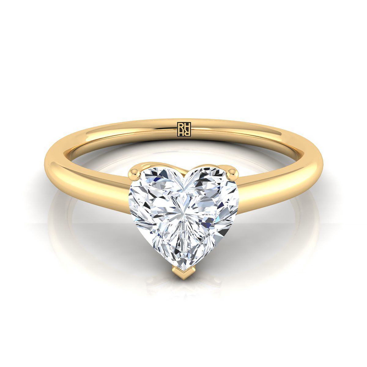 แหวนหมั้นรูปหัวใจเยลโลว์โกลด์ 18K ทรงกลางแบบร่วมสมัย Comfort Fit Solitaire