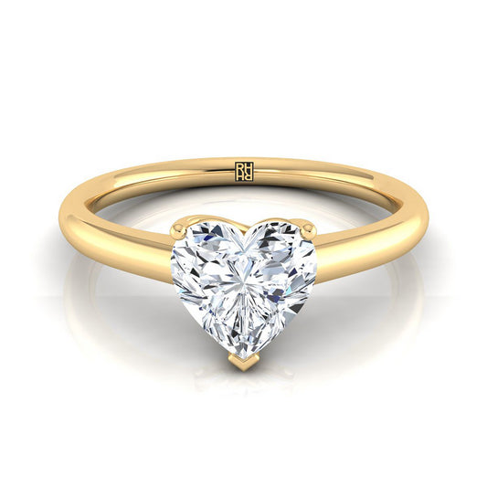 แหวนหมั้นรูปหัวใจเยลโลว์โกลด์ 18K ทรงกลางแบบร่วมสมัย Comfort Fit Solitaire